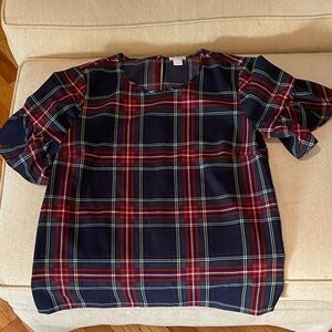 J. Crew Womens Navy and Red Plaid Tartan top